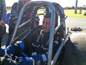 Russell in the driver's seat. Perth motorplex